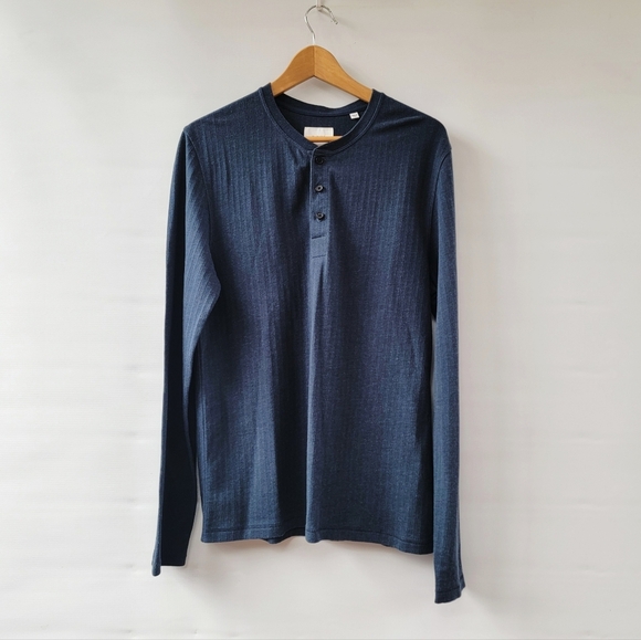 Billy Reid New True Navy Herringbone Terry Mens Size Medium Henley Neutral Shirt - Picture 1 of 15